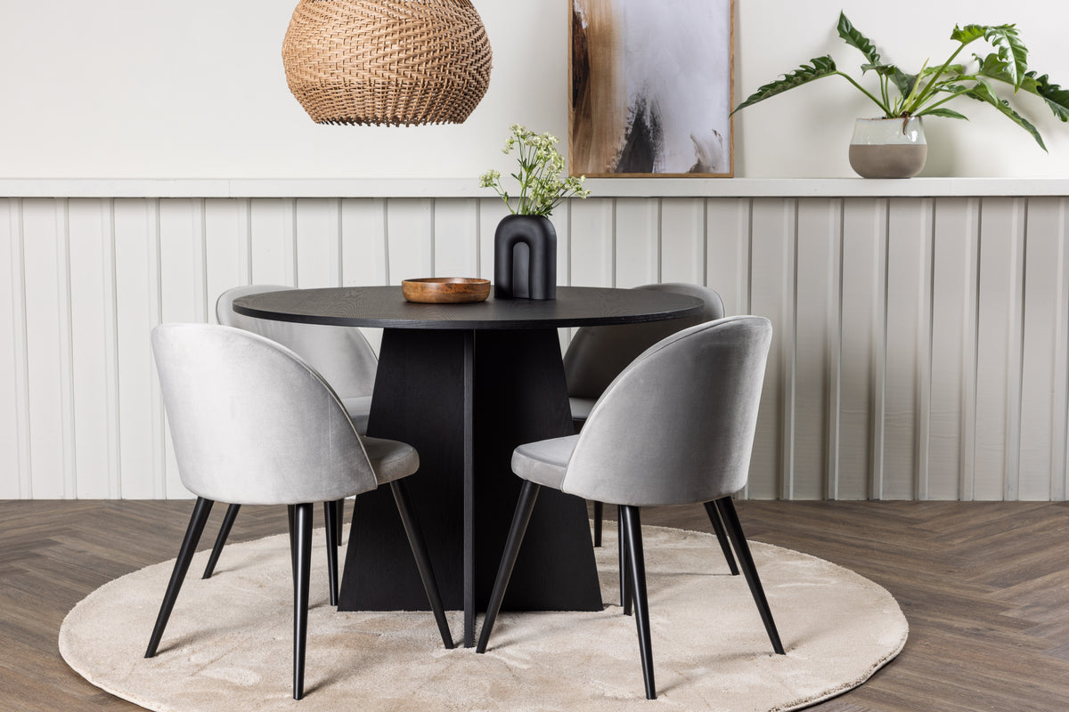 Dining Chair 2-pack Grey + Round Dining Table ø110 Black