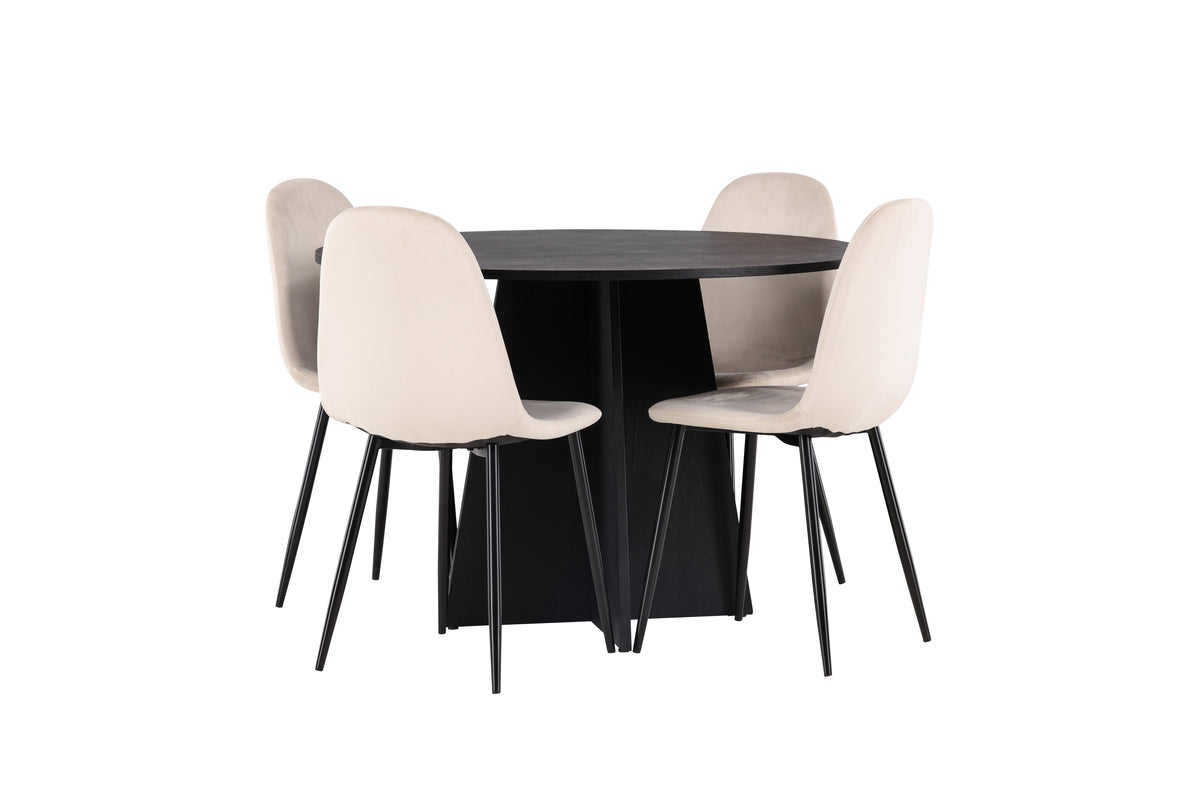 Dining Chair 2-pack Beige + Round Dining Table ø110 Black