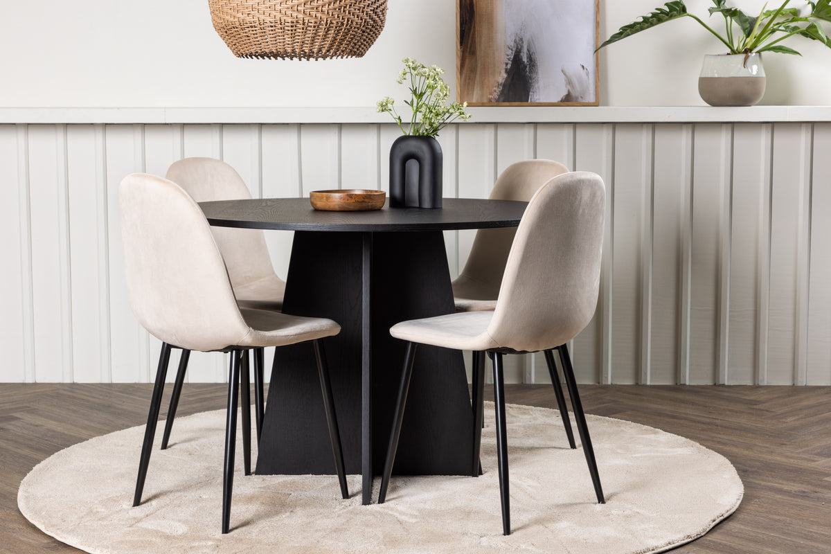 Dining Chair 2-pack Beige + Round Dining Table ø110 Black