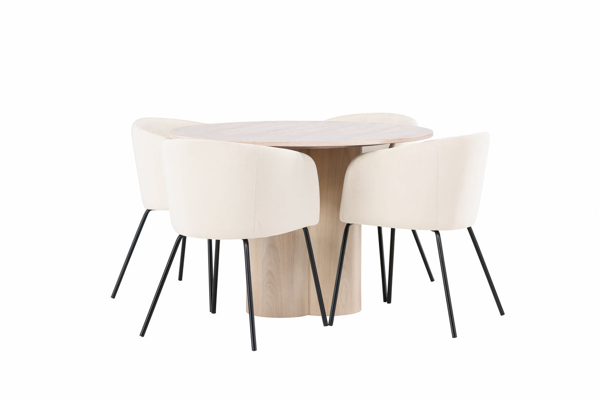 Dining Chair Beige + Round Dining Table ø110 Whitewash