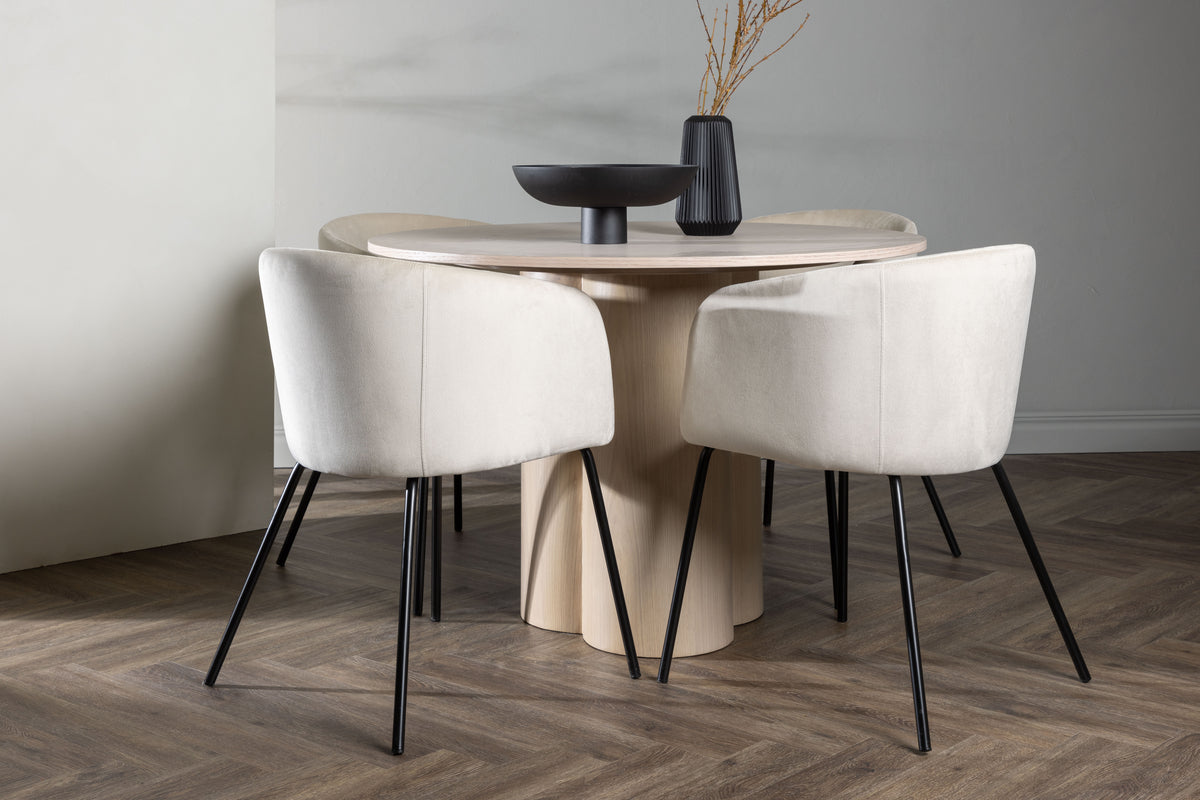 Dining Chair Beige + Round Dining Table ø110 Whitewash