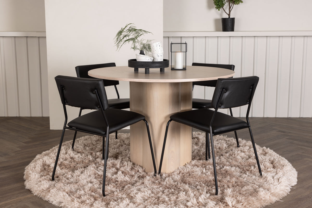 Dining Chair 2-pack Black + Round Dining Table ø110 Whitewash