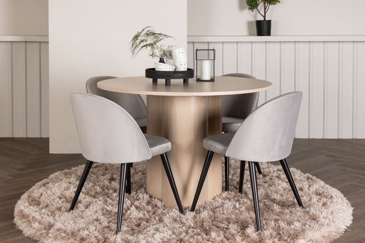 Dining Chair 2-pack Grey + Round Dining Table ø110 Whitewash