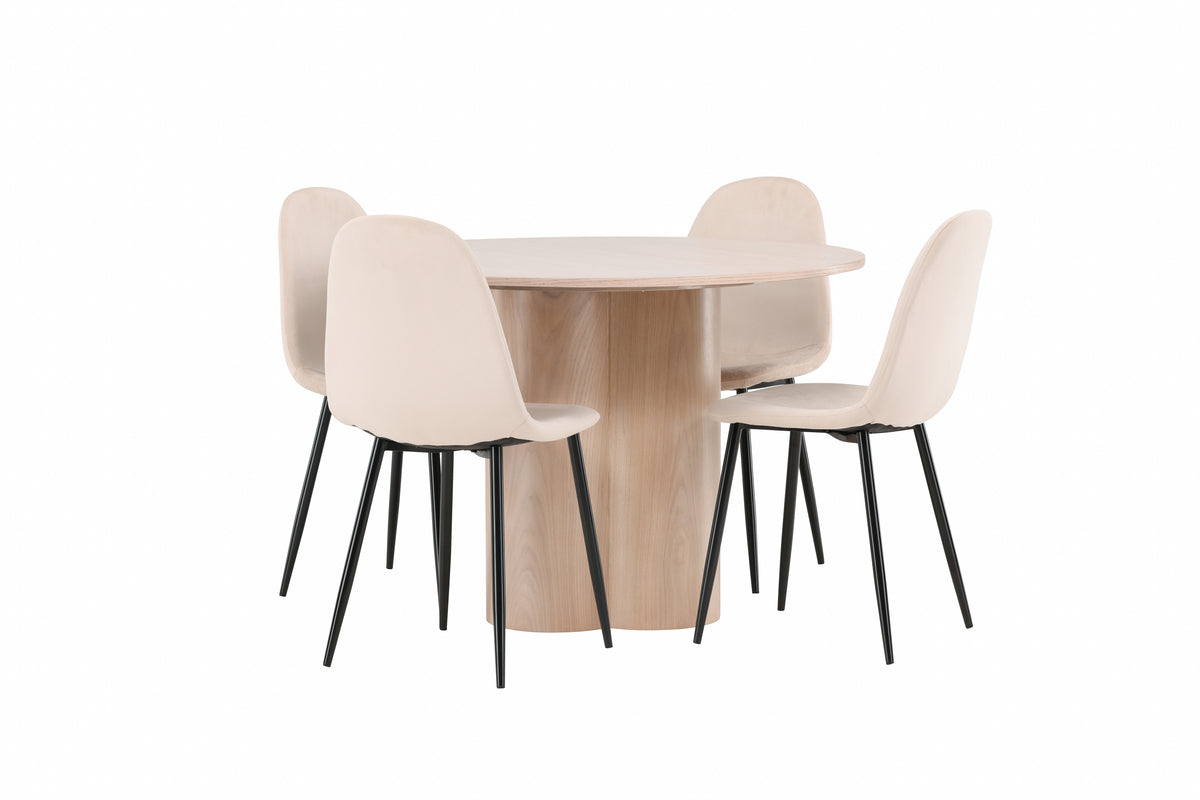 Dining Chair 2-pack Beige + Round Dining Table ø110 Whitewash