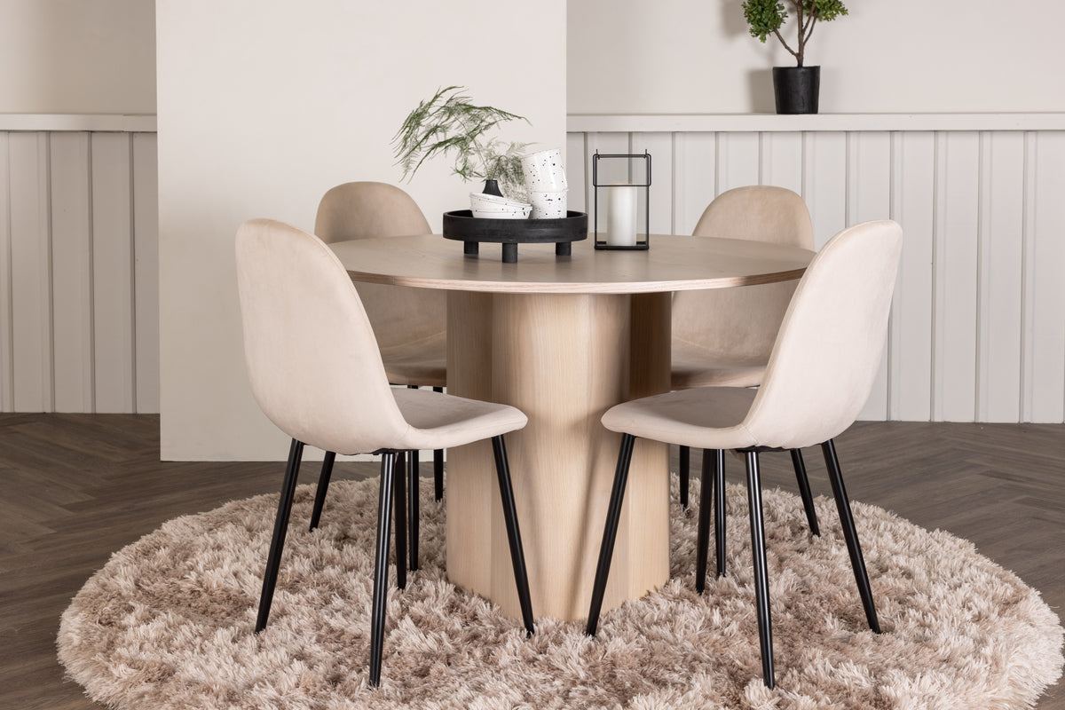 Dining Chair 2-pack Beige + Round Dining Table ø110 Whitewash