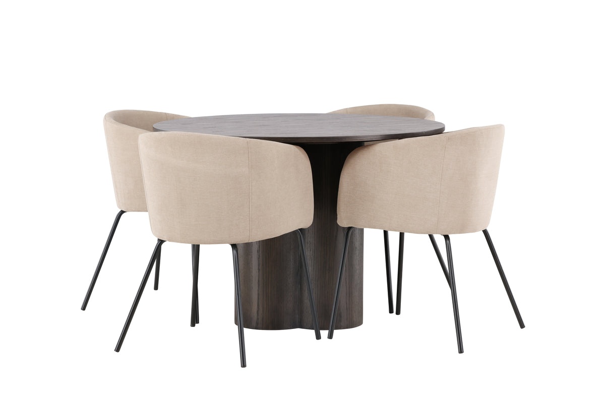 Dining Chair Beige + Round Dining Table ø110 Mocca
