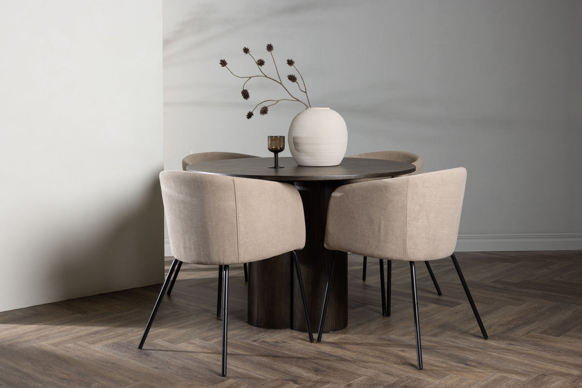 Dining Chair Beige + Round Dining Table ø110 Mocca