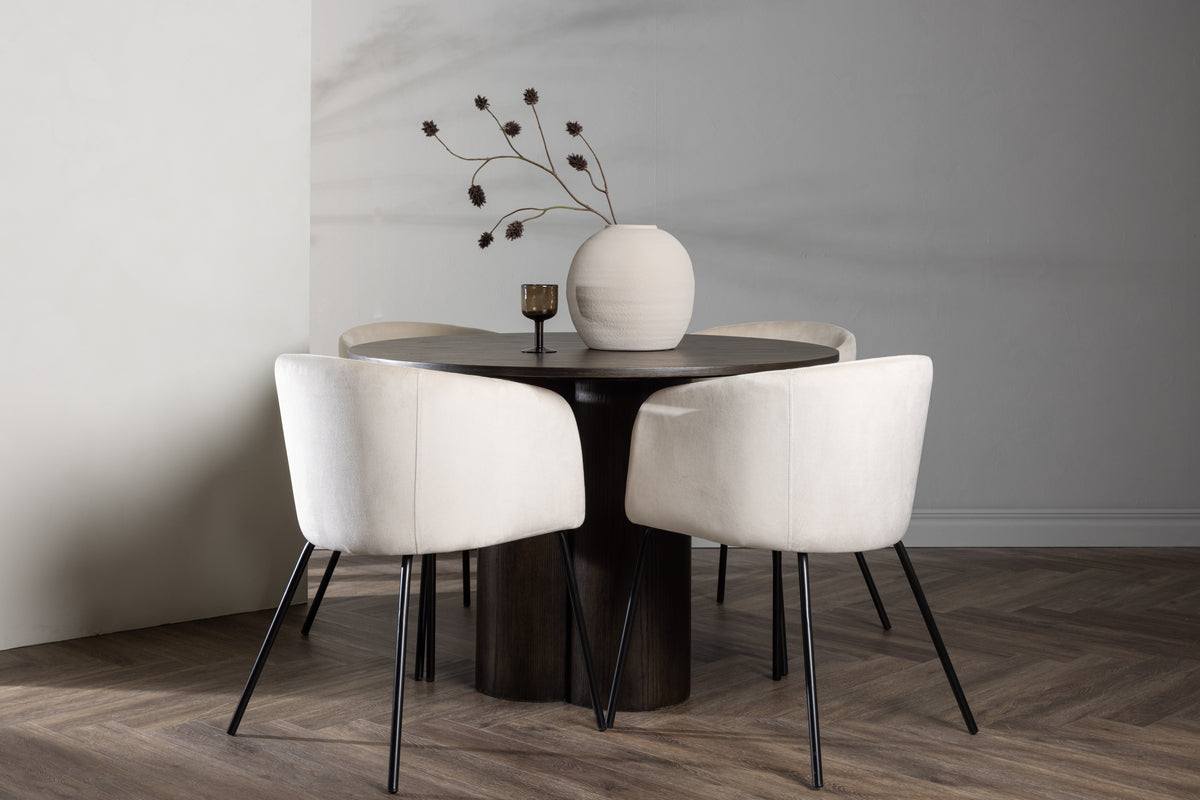 Dining Chair Beige + Round Dining Table ø110 Mocca