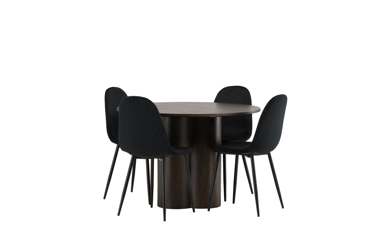 Dining Chair 2-pack Black + Round Dining Table ø110 Mocca