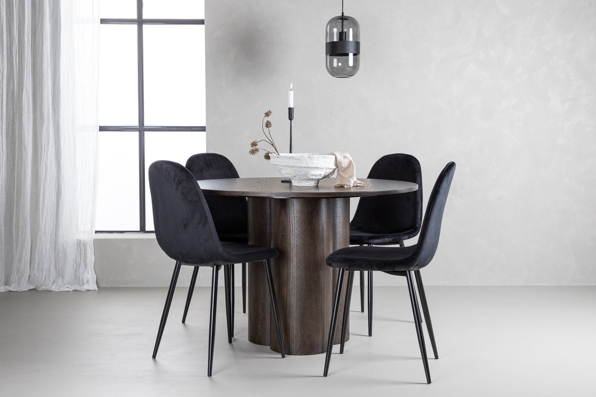 Dining Chair 2-pack Black + Round Dining Table ø110 Mocca
