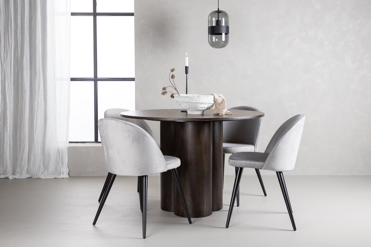Dining Chair 2-pack Grey + Round Dining Table ø110 Mocca