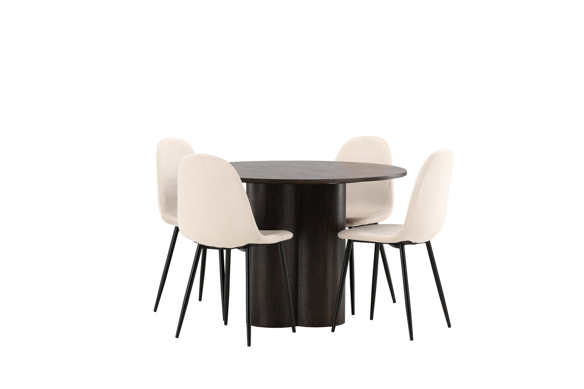 Dining Chair 2-pack Beige + Round Dining Table ø110 Mocca