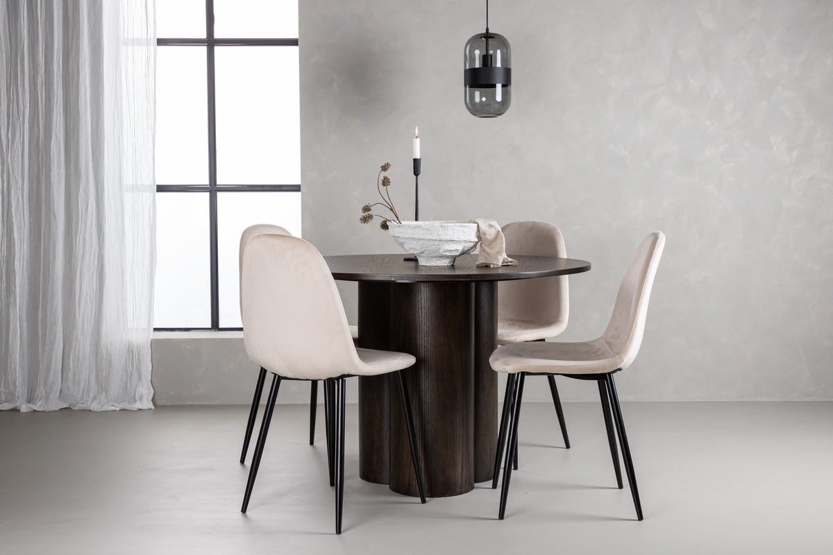 Dining Chair 2-pack Beige + Round Dining Table ø110 Mocca