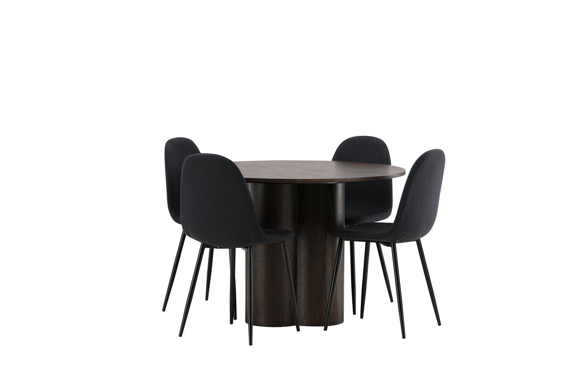 Dining Chair 2-pack Black + Round Dining Table ø110 Mocca