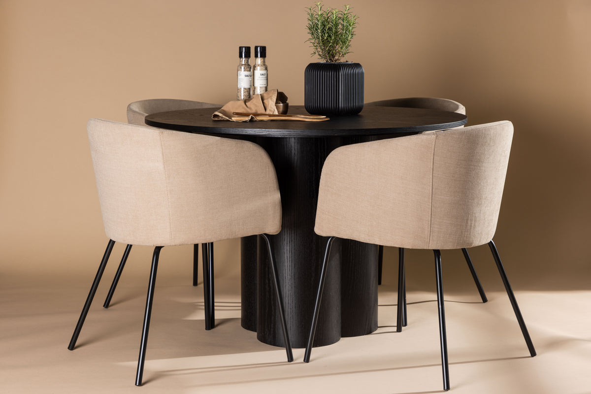 Dining Chair Beige + Round Dining Table ø110 Black