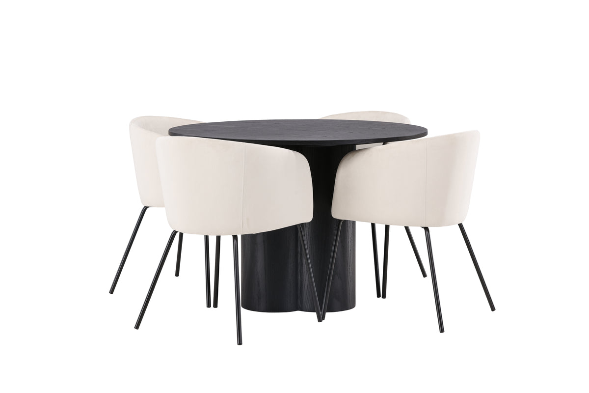Dining Chair Beige + Round Dining Table ø110 Black