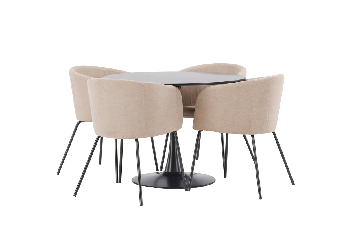 Dining Chair Beige + Round Dining Table ø100 Black