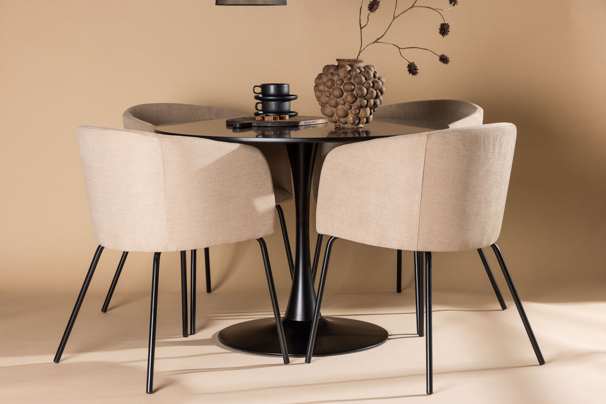 Dining Chair Beige + Round Dining Table ø100 Black