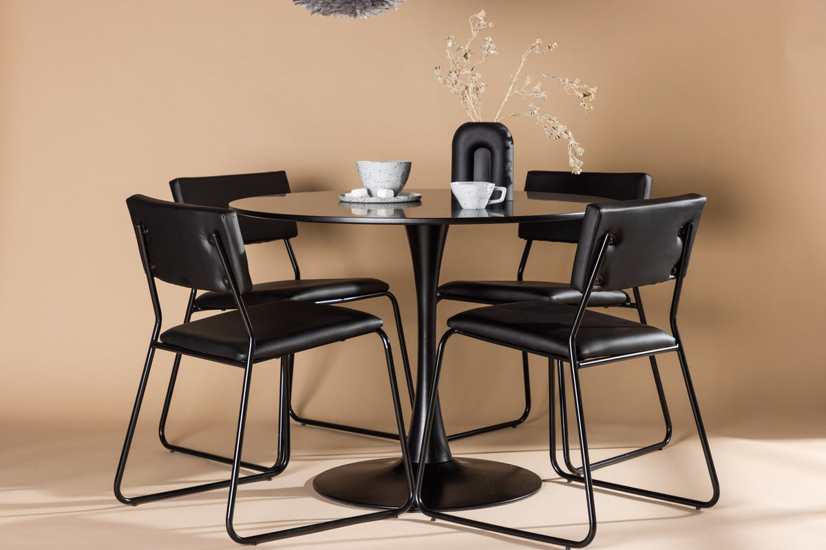 Dining Chair 2-pack Black + Round Dining Table ø100 Black