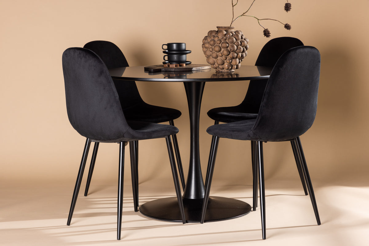 Dining Chair 2-pack Black + Round Dining Table ø100 Black