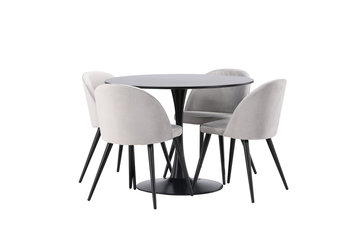 Dining Chair 2-pack Grey + Round Dining Table ø100 Black