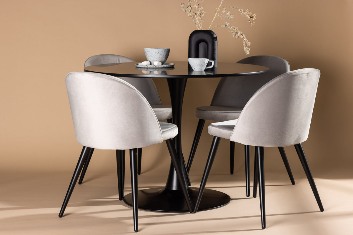Dining Chair 2-pack Grey + Round Dining Table ø100 Black