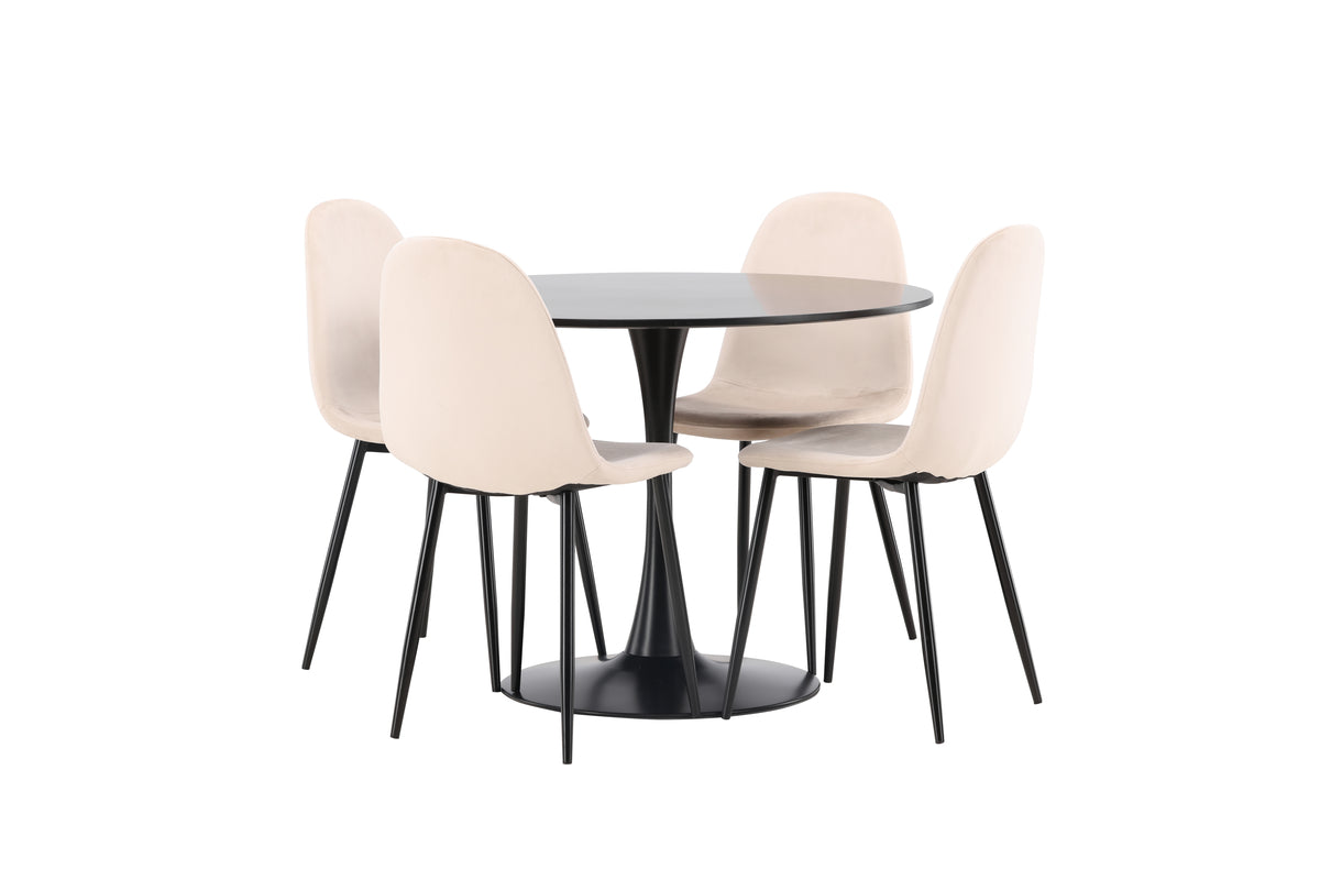 Dining Chair 2-pack Beige + Round Dining Table ø100 Black