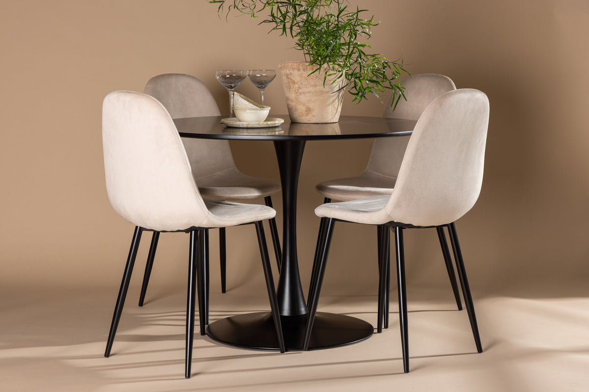 Dining Chair 2-pack Beige + Round Dining Table ø100 Black