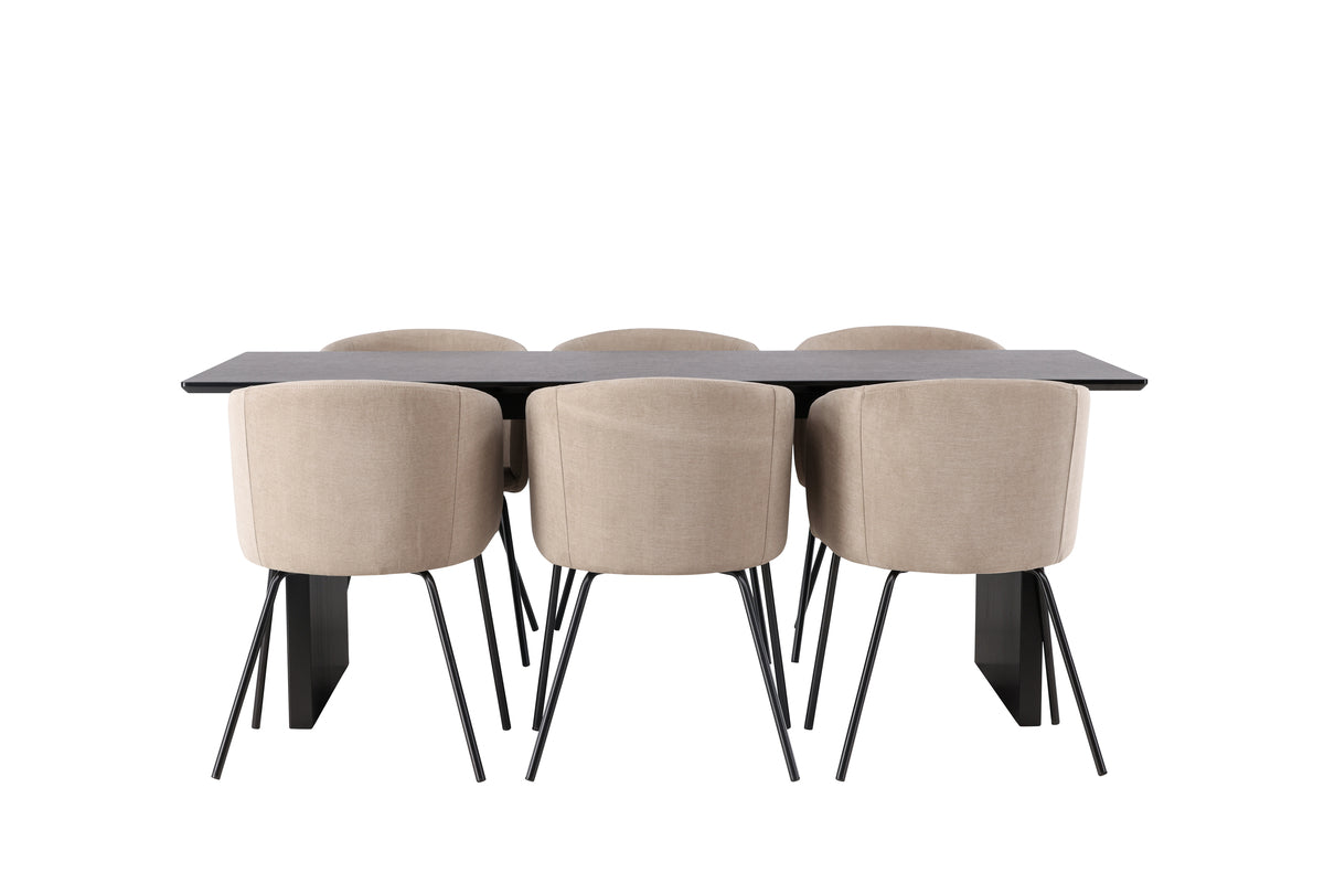 Dining Chair Beige + Rectangular Dining Table 100 x 200 Black