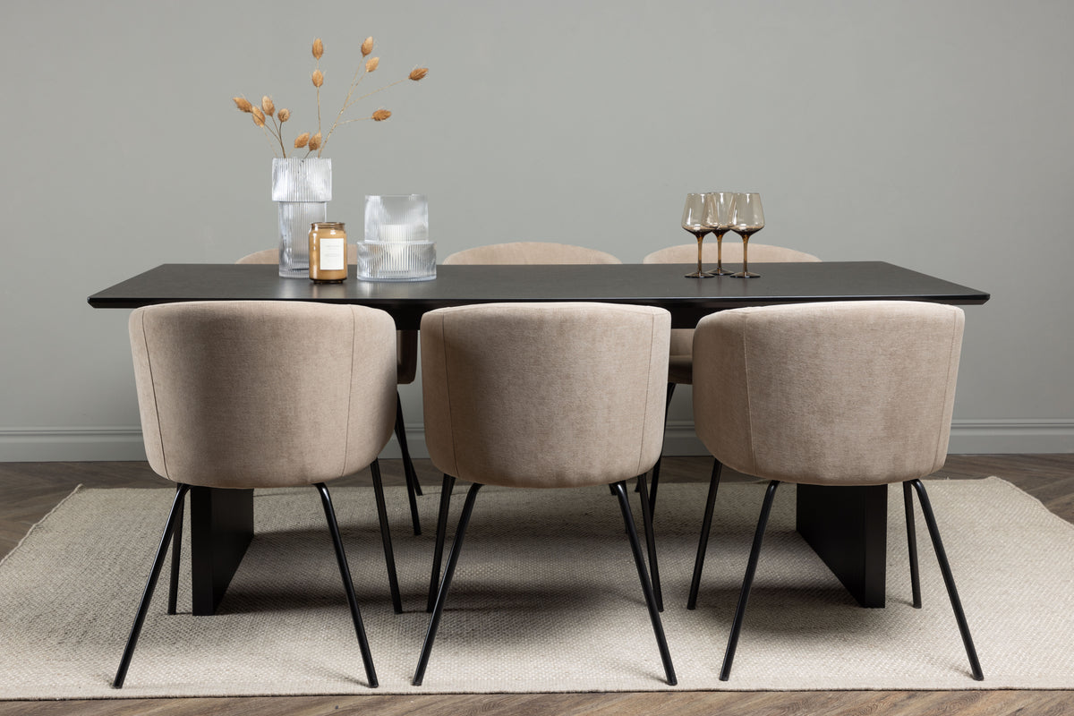 Dining Chair Beige + Rectangular Dining Table 100 x 200 Black