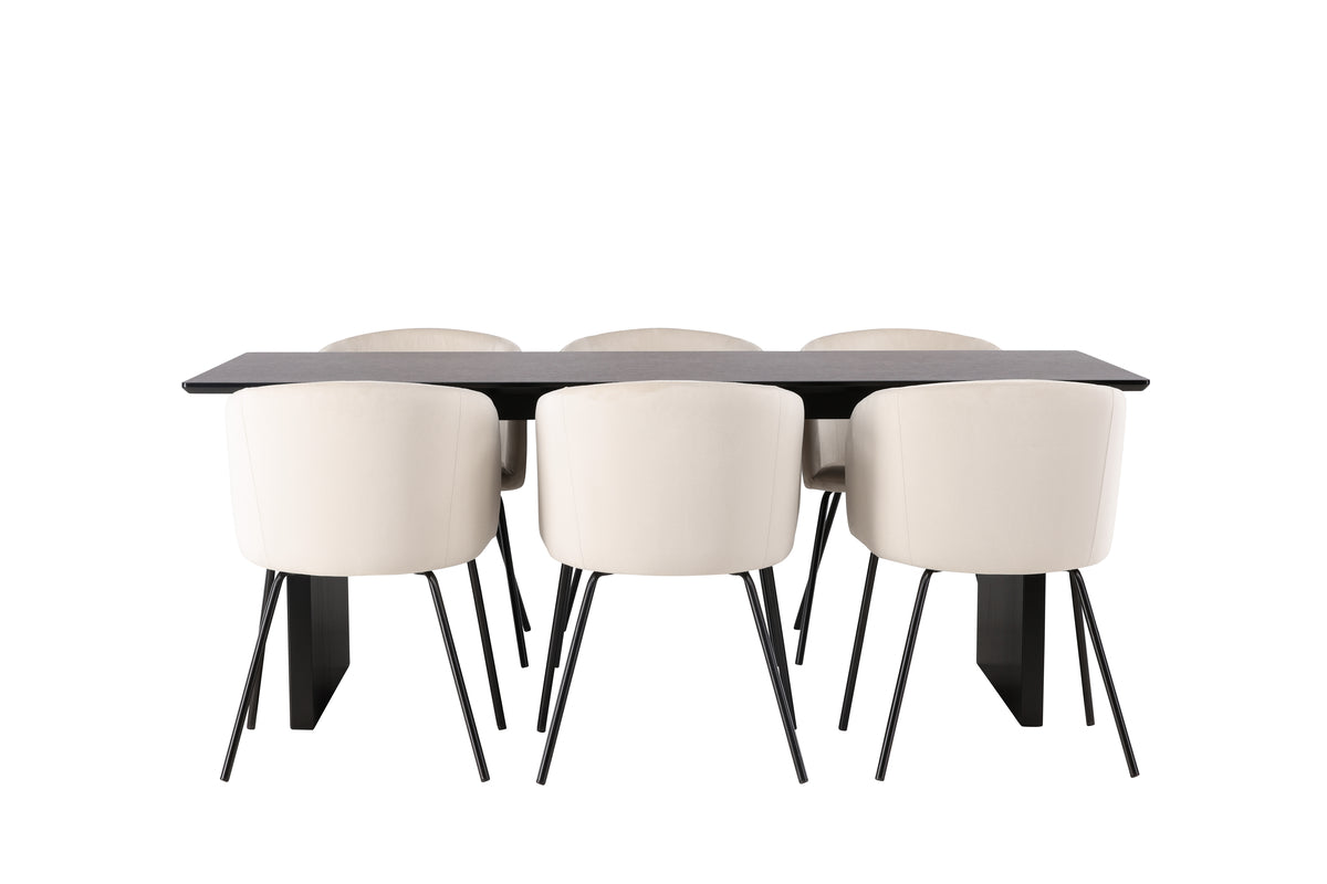 Dining Chair Beige + Rectangular Dining Table 100 x 200 Black