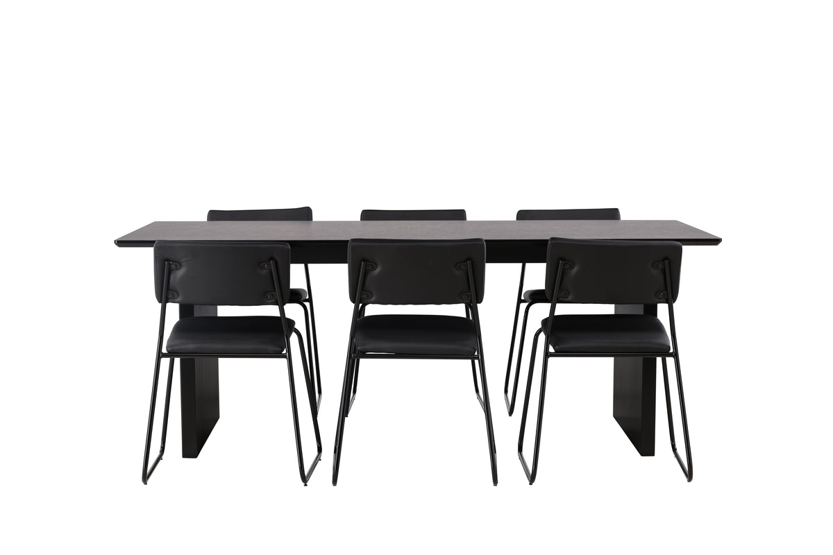Dining Chair 2-pack Black + Rectangular Dining Table 100 x 200 Black