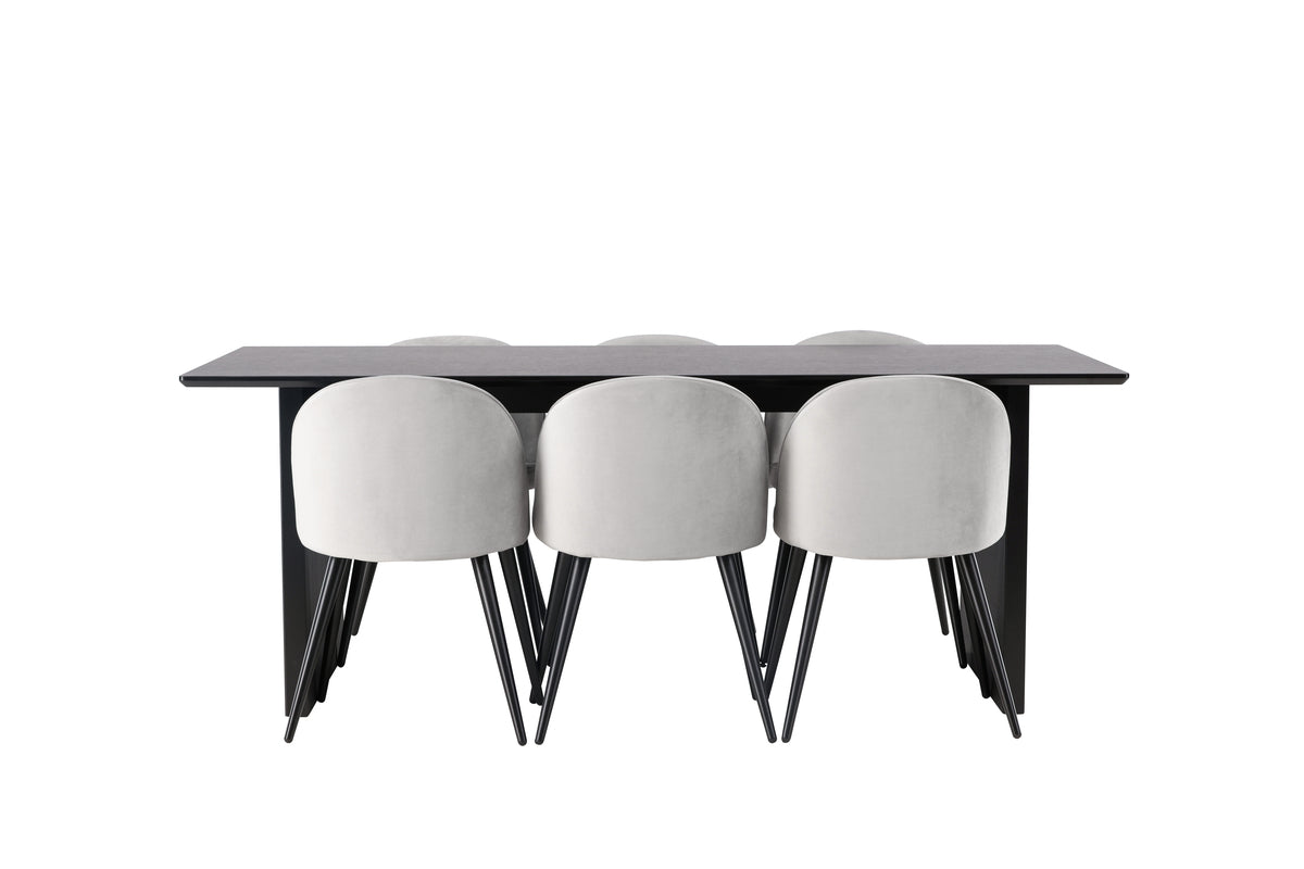 Dining Chair 2-pack Grey + Rectangular Dining Table 100 x 200 Black