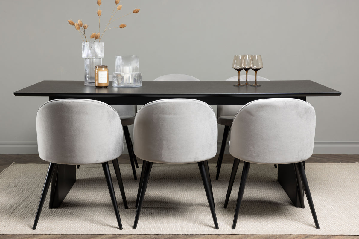 Dining Chair 2-pack Grey + Rectangular Dining Table 100 x 200 Black