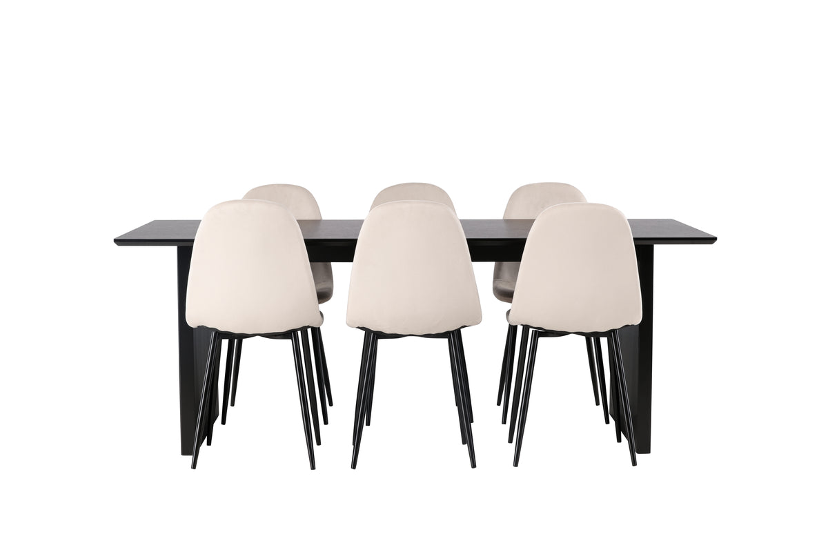 Dining Chair 2-pack Beige + Rectangular Dining Table 100 x 200 Black