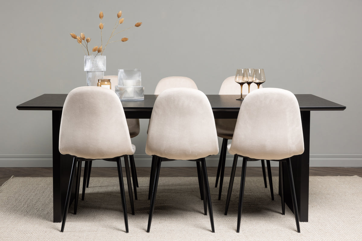 Dining Chair 2-pack Beige + Rectangular Dining Table 100 x 200 Black