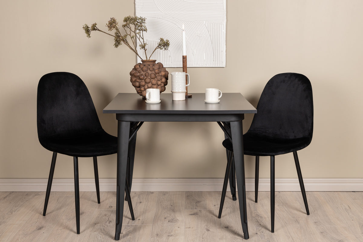 Dining Chair 2-pack Black + Rectangular Dining Table 80 x 80 Black