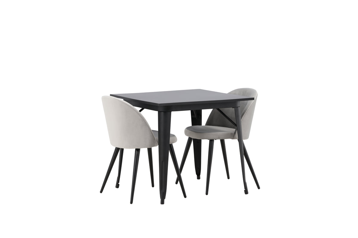 Dining Chair 2-pack Grey + Rectangular Dining Table 80 x 80 Black