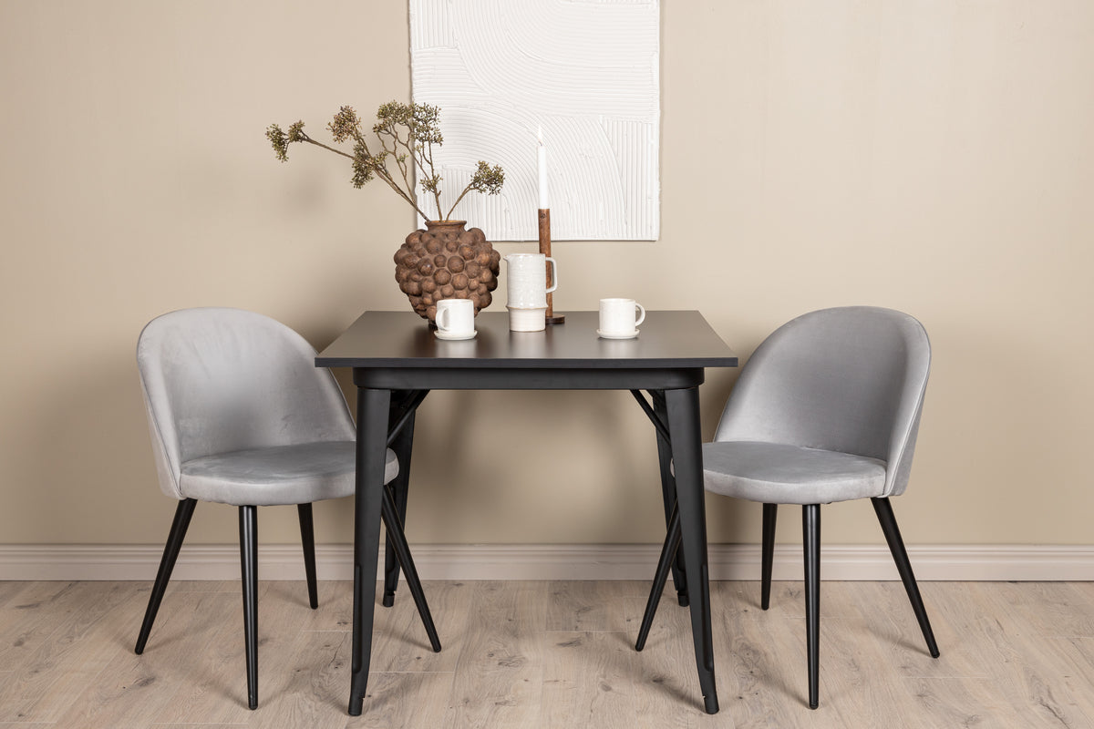 Dining Chair 2-pack Grey + Rectangular Dining Table 80 x 80 Black