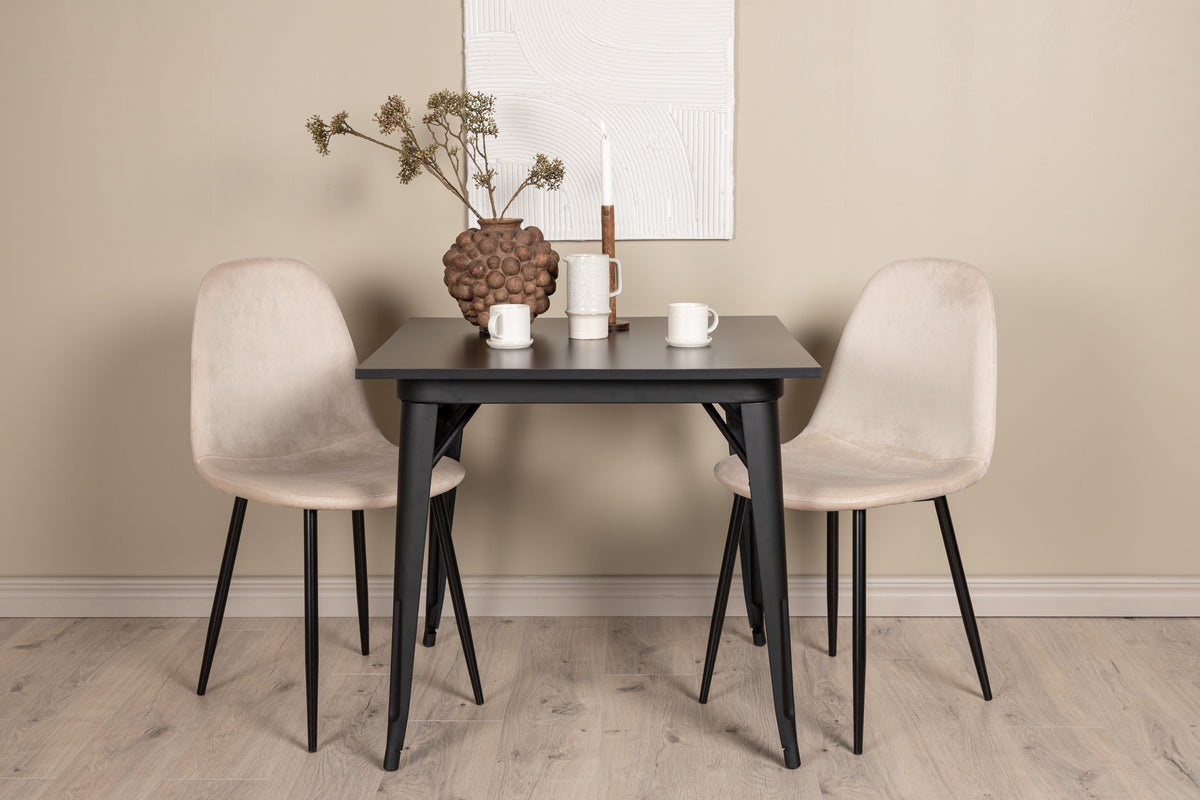 Dining Chair 2-pack Beige + Rectangular Dining Table 80 x 80 Black