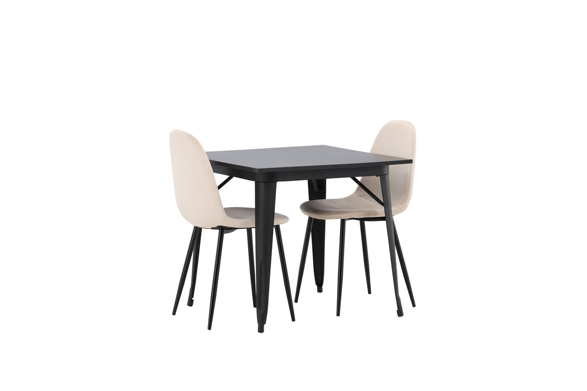 Dining Chair 2-pack Beige + Rectangular Dining Table 80 x 80 Black