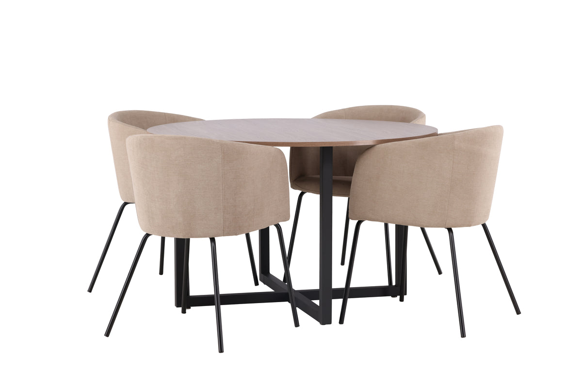 Dining Chair Beige + Round Dining Table ø120 Walnut