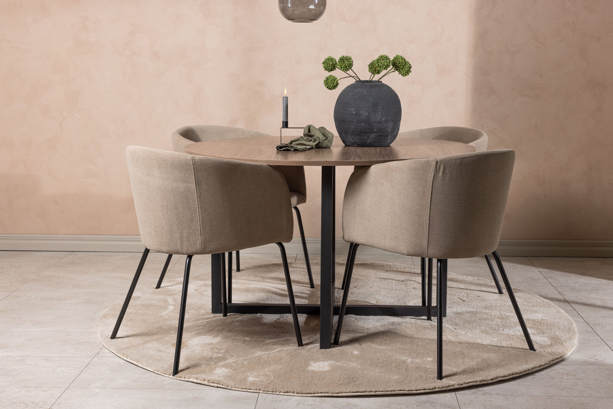 Dining Chair Beige + Round Dining Table ø120 Walnut