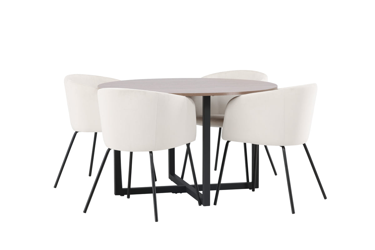 Dining Chair Beige + Round Dining Table ø120 Walnut