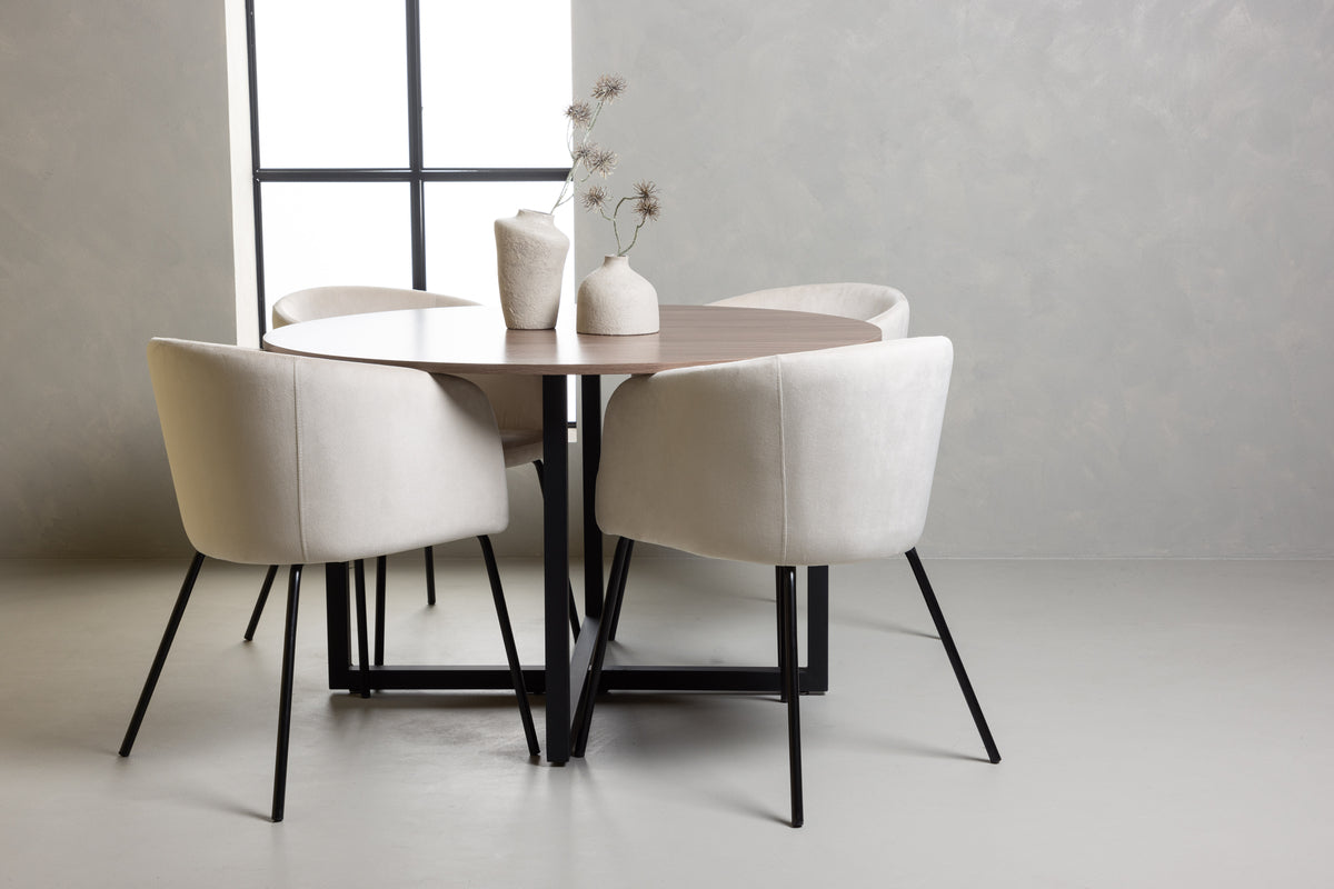 Dining Chair Beige + Round Dining Table ø120 Walnut