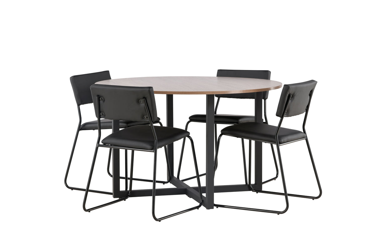 Dining Chair 2-pack Black + Round Dining Table ø120 Walnut