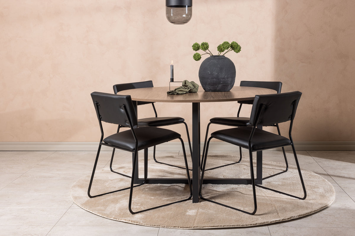 Dining Chair 2-pack Black + Round Dining Table ø120 Walnut