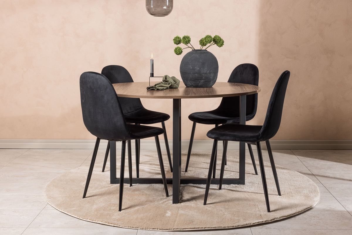 Dining Chair 2-pack Black + Round Dining Table ø120 Walnut