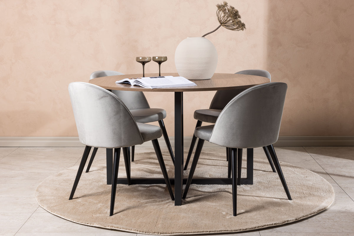 Dining Chair 2-pack Grey + Round Dining Table ø120 Walnut