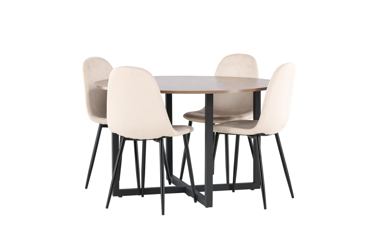 Dining Chair 2-pack Beige + Round Dining Table ø120 Walnut